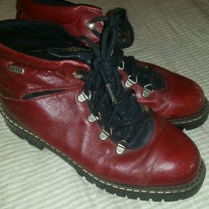 Vintage Sorel Burgundy Red Leather Hiking Boots